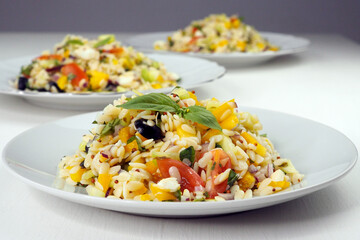 Mediterranean salad with orzo pasta