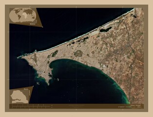 Dakar, Senegal. Low-res satellite. Labelled points of cities
