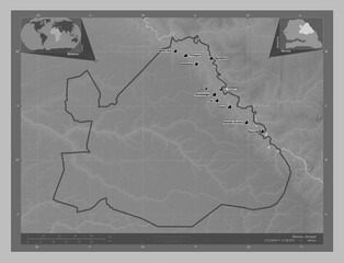 Matam, Senegal. Grayscale. Labelled points of cities