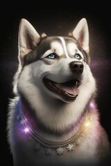 Beautiful husky dog wallpaper. Cute cartoon husky.