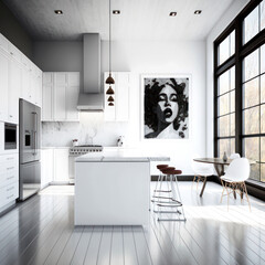 modern kitchen minimalism, bright and white. generative ai