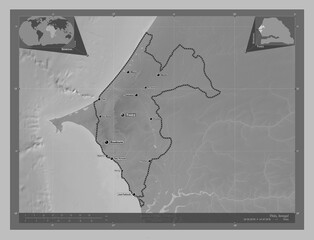 Thies, Senegal. Grayscale. Labelled points of cities