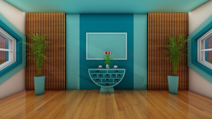 Free photo wood sideboard in living room interior with copy space