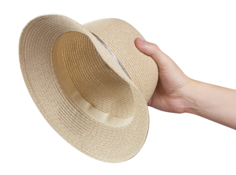 Hand holding a hat, cut out