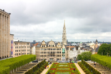 Fototapeta premium Mont des Arts gardens and City Hall of Brussels, Belgium