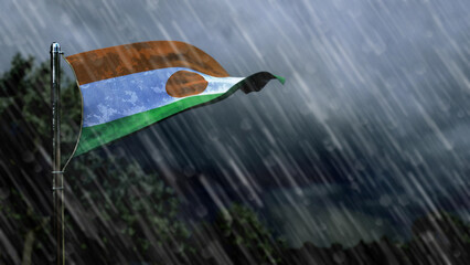 flag of Niger with rain and dark clouds, storm and tornado symbol - nature 3D illustration - obrazy, fototapety, plakaty