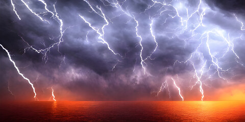 Fototapeta na wymiar Storm sunset over the ocean AI background illustration