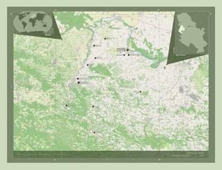 Macvanski, Serbia. OSM. Labelled points of cities