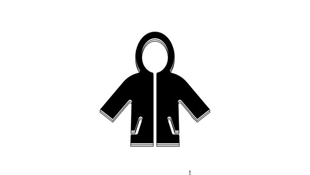 Black Raincoat icon isolated on white background. 4K Video motion graphic animation