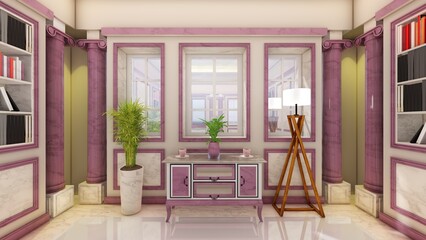 Free photo wood sideboard in living room interior with copy space. 3d rendering
