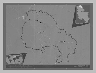 Severno-Banatski, Serbia. Grayscale. Labelled points of cities