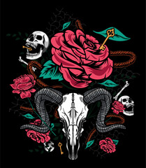 old skull rose design artwork