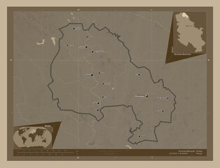 Severno-Banatski, Serbia. Sepia. Labelled points of cities