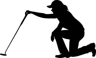 Professional golfer woman playing golf, silhouette,vector,illustration