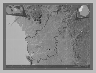 North West, Sierra Leone. Grayscale. Labelled points of cities