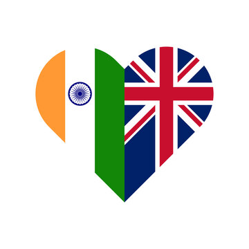 unity concept. heart shape icon of india and united kingdom flags. transparent png background