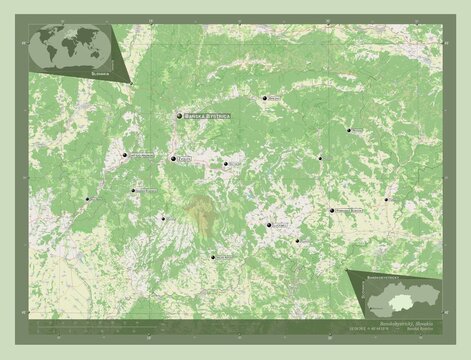 Banskobystricky, Slovakia. OSM. Labelled points of cities