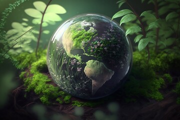 Obraz na płótnie Canvas Green planet earth. Nature conservation concept. Generative AI