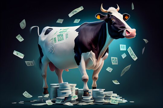 Cash Cow Makes A Lot Of Big Profit Illustration. Generative AI