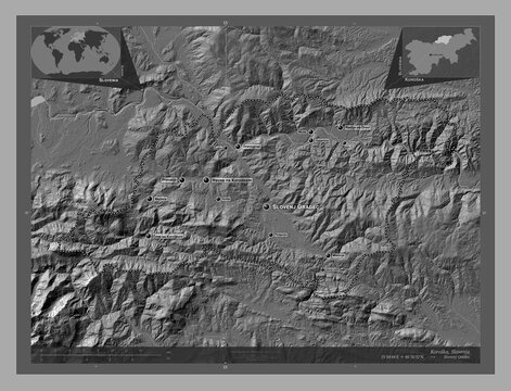 Koroska, Slovenia. Bilevel. Labelled points of cities