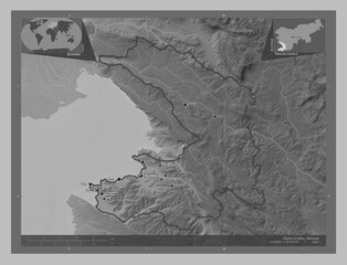 Obalno-kraska, Slovenia. Grayscale. Labelled points of cities