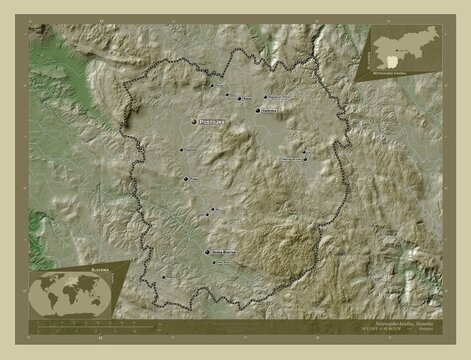Notranjsko-kraska, Slovenia. Labelled points of cities