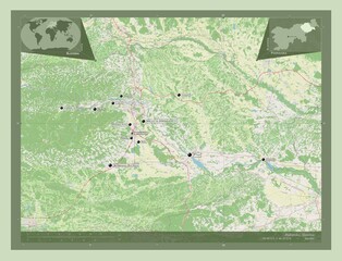 Podravska, Slovenia. OSM. Labelled points of cities
