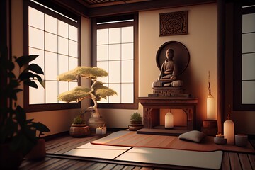 Warm Peaceful Zen Room. Generative AI