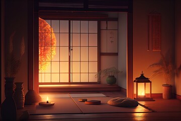 Warm Peaceful Zen Room. Generative AI