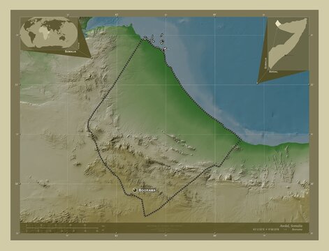Awdal, Somalia. Labelled points of cities