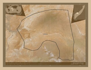 Bakool, Somalia Mainland. Low-res satellite. Labelled points of cities