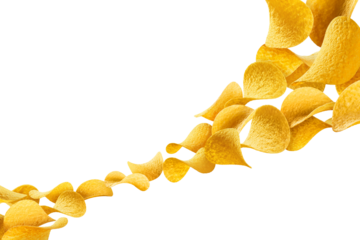 Flying delicious potato chips cut out