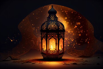 Ramadan Lantern At Night. Islam Lamp For Arabian Muslim Background. Generative AI