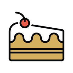 Shortcake vector emoji flat icon design. Isolated slice of strawberry shortcake, layered with whipped cream and topped with a whole strawberry. Birthday Cake sign sticker label.
