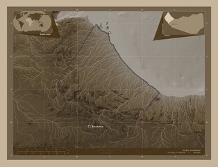 Awdal, Somaliland. Sepia. Labelled points of cities