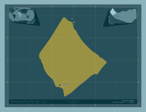 Awdal, Somaliland. Solid. Labelled points of cities