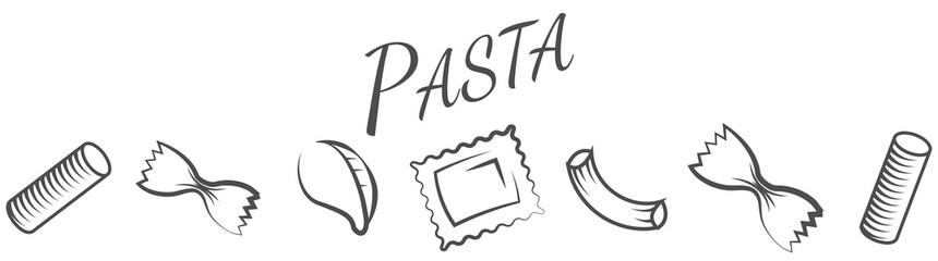 Vector vintage italian pasta restaurant illustration. Hand drawn. Vector hand drawn pasta set. Vintage line art illustration