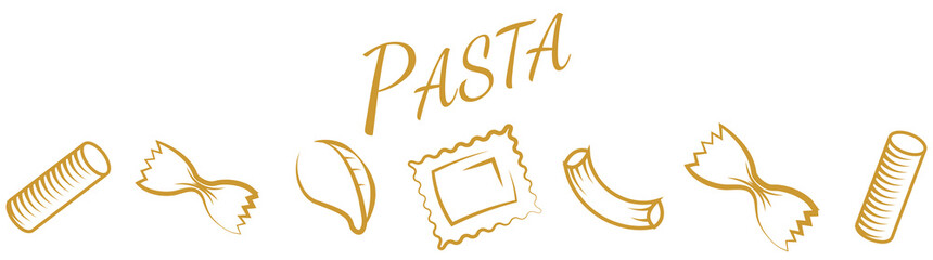 Vector vintage italian pasta restaurant illustration. Hand drawn. Vector hand drawn pasta set. Vintage line art illustration