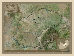 Free State, South Africa. High-res satellite. Labelled points of cities