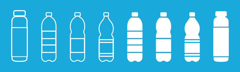 Plastic bottle white icon set, vector design illustration