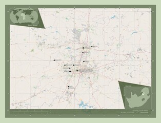 Gauteng, South Africa. OSM. Labelled points of cities