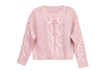 Pink knitted sweater on a white background. Women's clothing