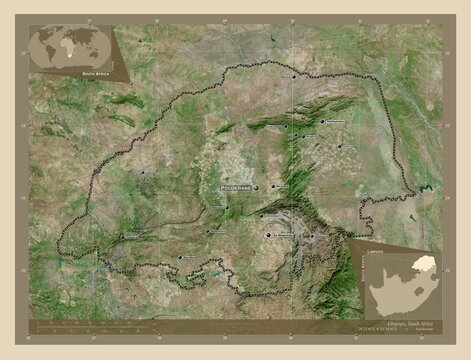 Limpopo, South Africa. High-res satellite. Labelled points of cities
