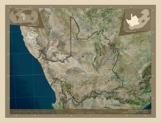 Northern Cape, South Africa. High-res satellite. Labelled points of cities