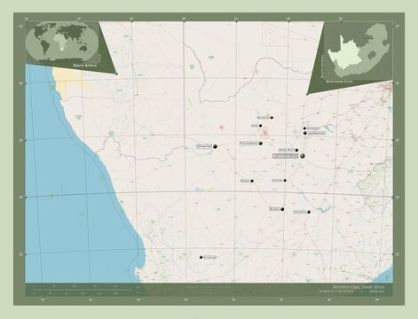 Northern Cape, South Africa. OSM. Labelled points of cities