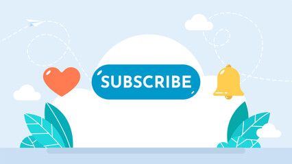 Set icon button like, subscribe, bell notification. Subscribe set button for social media. Buttons for app. Notification icons. Subscribe for concept web design. Flat style. Vector illustration.