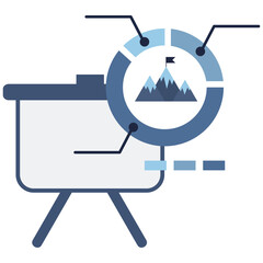 blue and white business mission presentation flat icon symbol