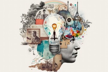 Creative mind. Concept of intelligence. Art collage. Generative AI - obrazy, fototapety, plakaty
