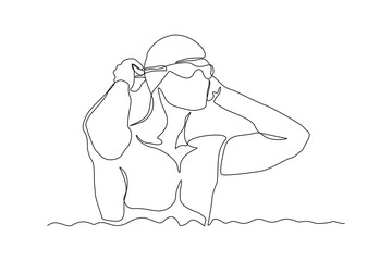 Continuous single one line drawing art of swimming athlete man portrait close up. Vector illustration of healthy sport lifestyle