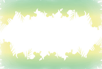 Obraz premium 手描きのモンステラなどの夏の植物シルエットフレーム